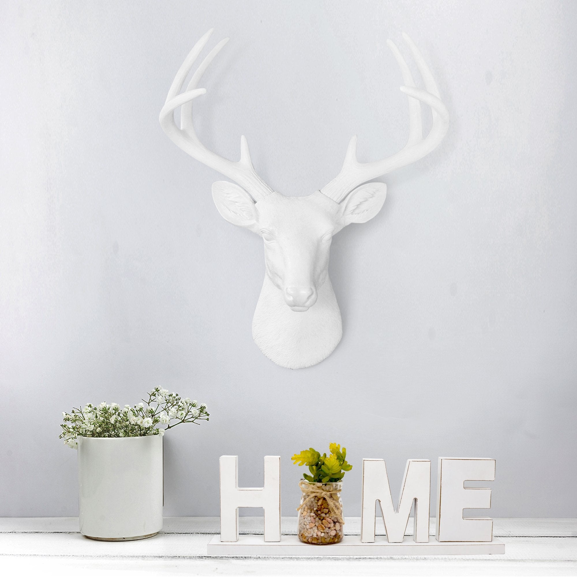 Large White Faux Deer Head  Faux Taxidermy Decor by Wall Charmers