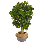 Schefflera Artificial Tree in Handmade Cotton & Jute Woven Planter, 4’ 