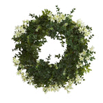 Eucalyptus and Daisy Double Ring Artificial Wreath with Twig Base, 18”