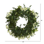 Eucalyptus and Daisy Double Ring Artificial Wreath with Twig Base, 18”
