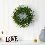 Eucalyptus and Daisy Double Ring Artificial Wreath with Twig Base, 18”