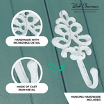 Set of 3 White Decorative Wall Hooks, 8"