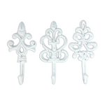 Set of 3 White Decorative Wall Hooks, 8"