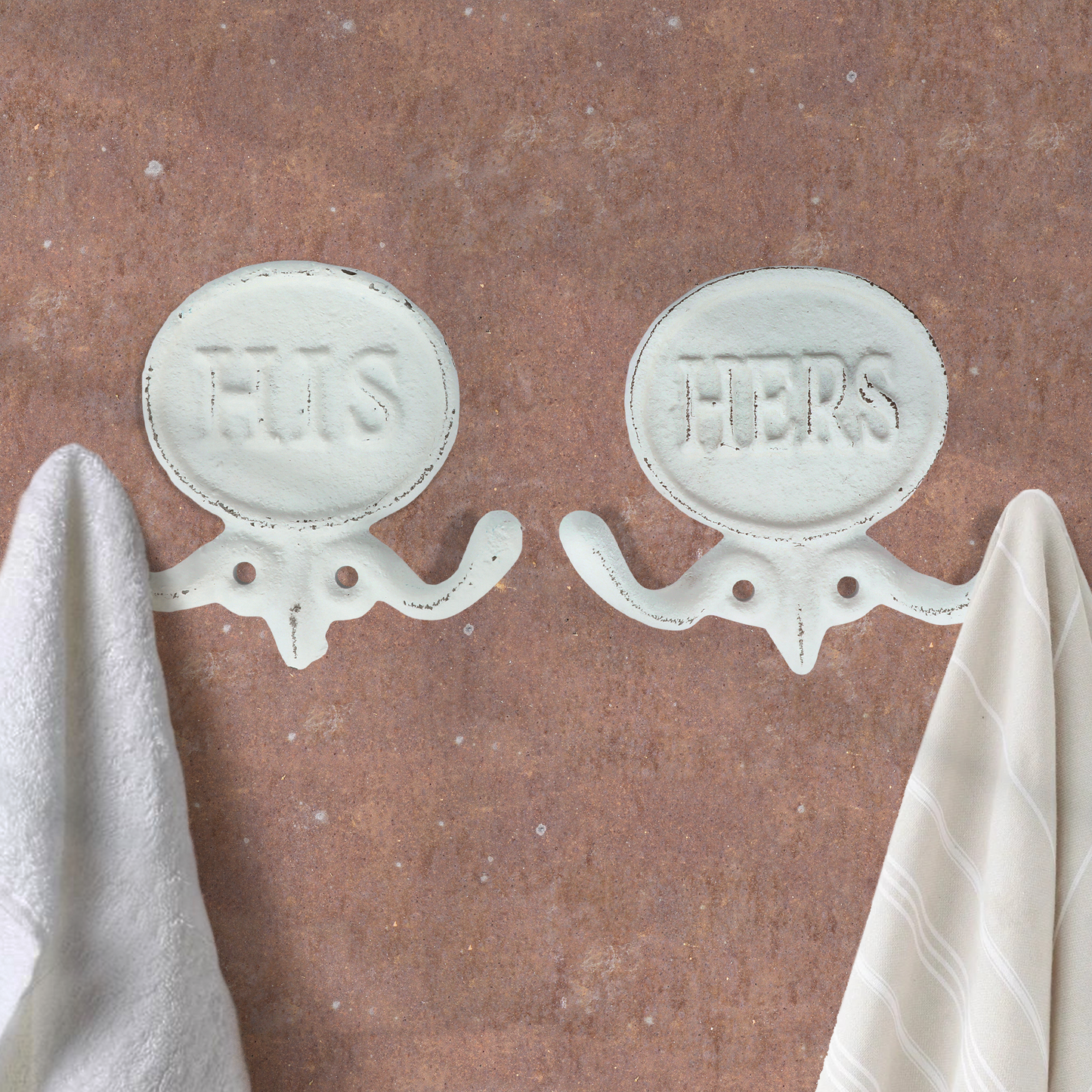 Set of 2 White His and Hers Towel Hooks, 5.8"