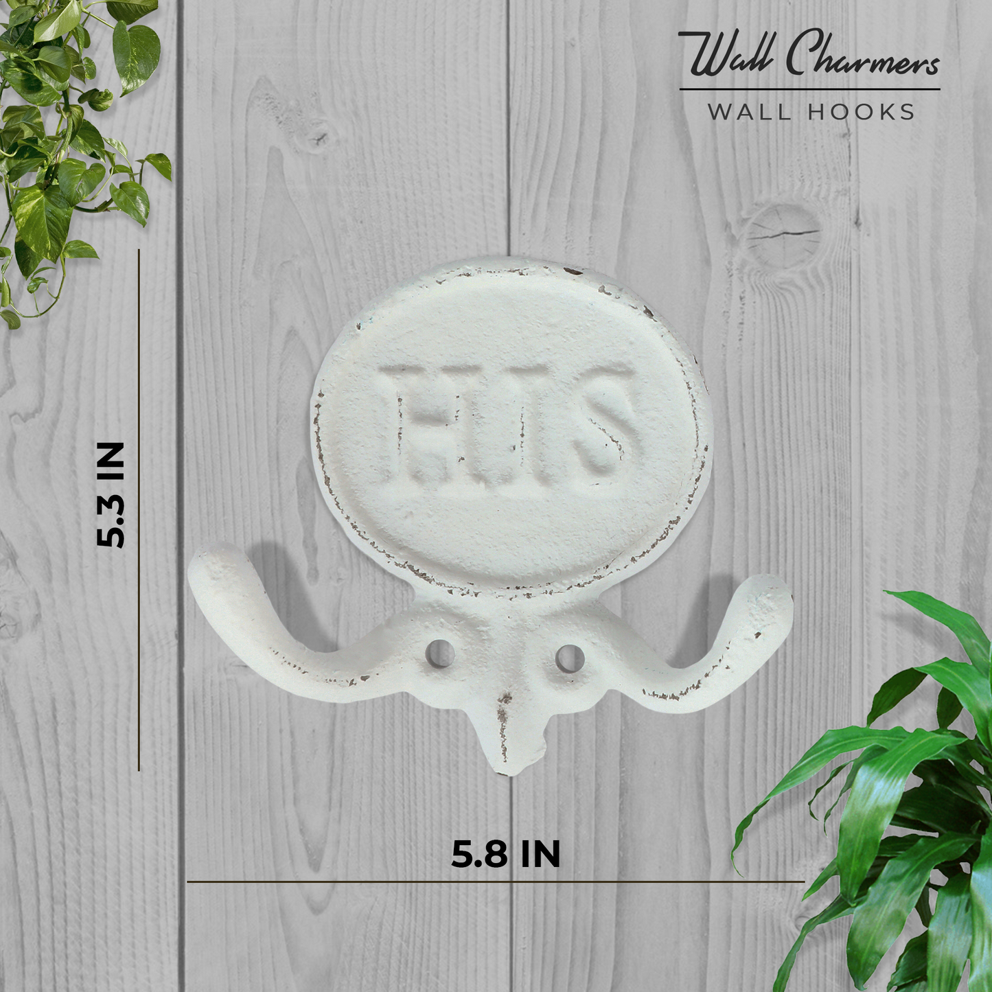 Set of 2 White His and Hers Towel Hooks, 5.8"