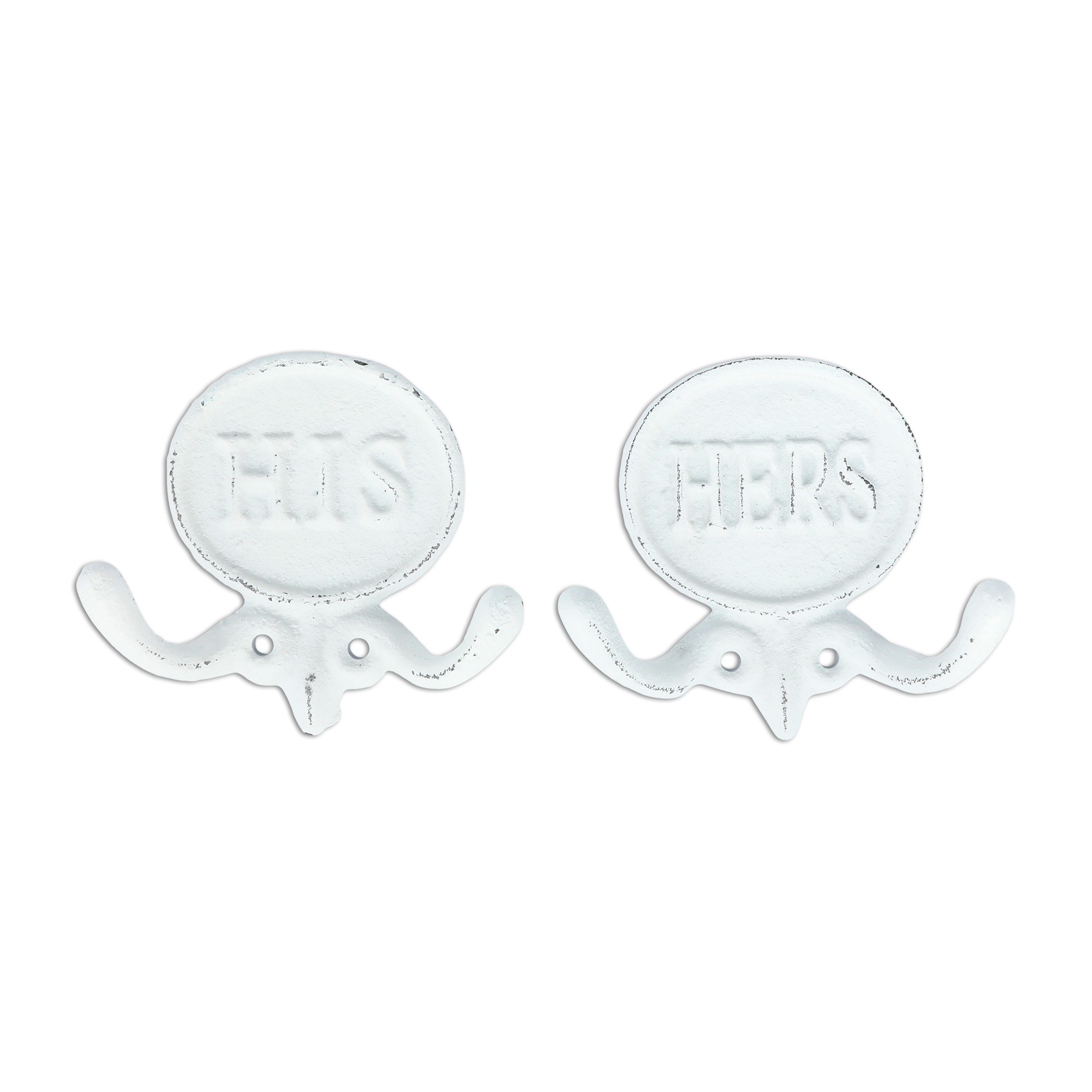 Set of 2 White His and Hers Towel Hooks, 5.8"