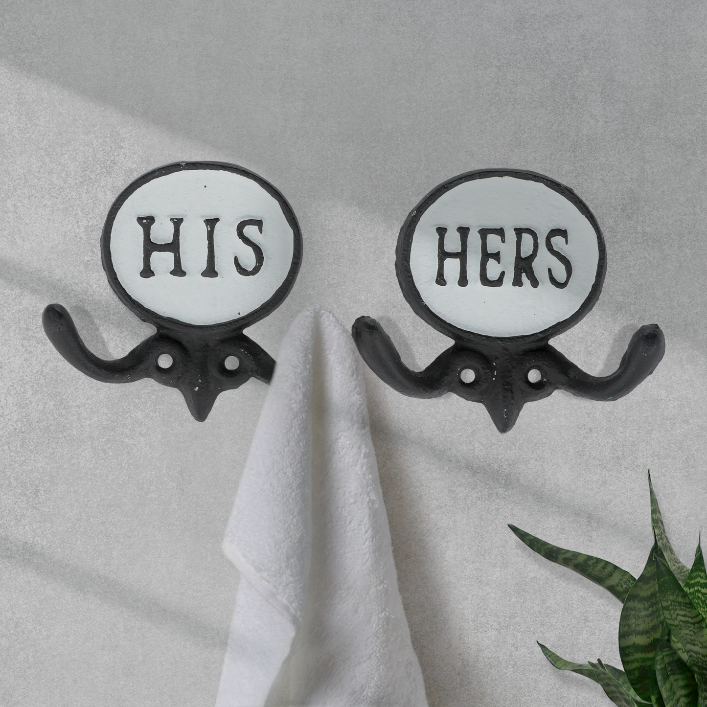 Set of 2 Black & White His and Hers Towel Hooks, 5.8"