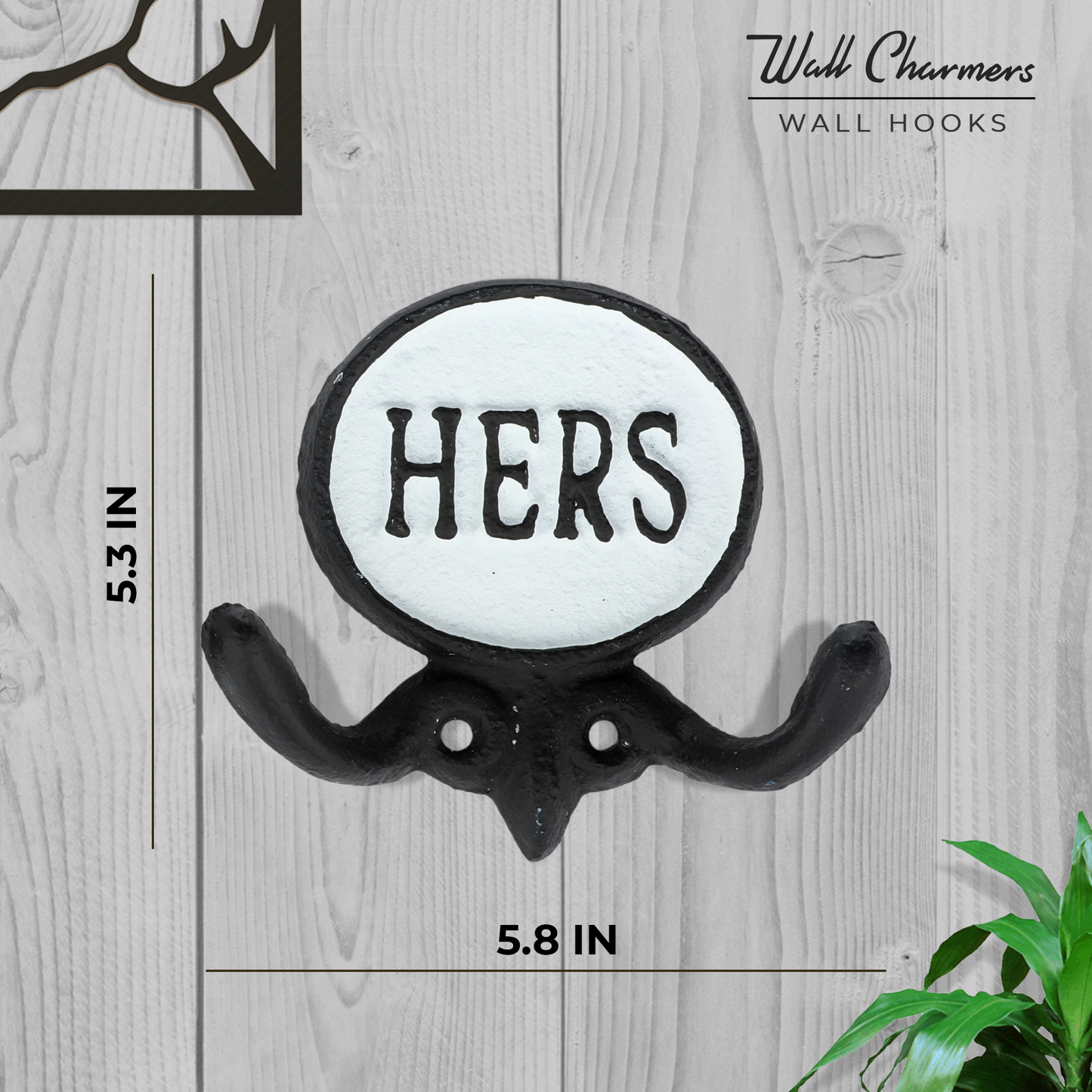 Set of 2 Black & White His and Hers Towel Hooks, 5.8"