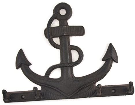 Rustic Cast Iron Anchor Wall Hooks, 10"