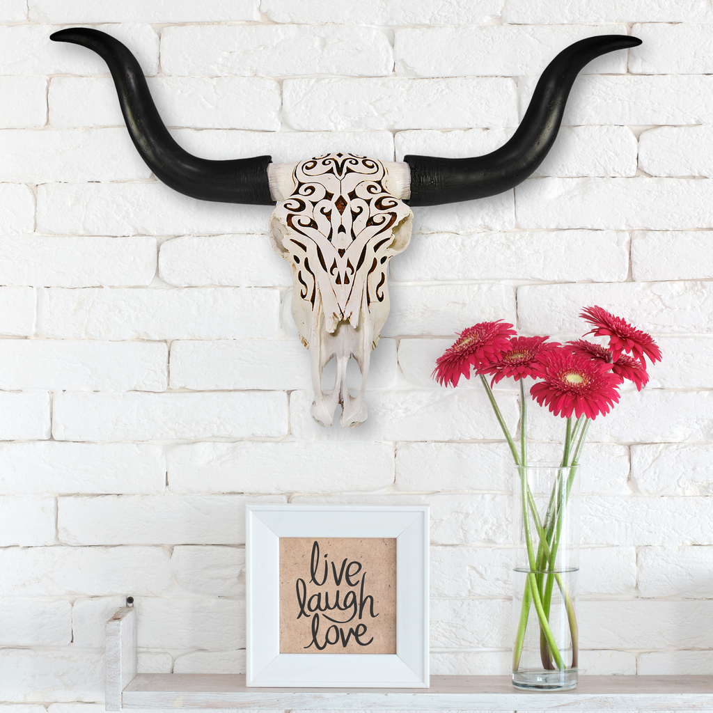 Carved Longhorn Skull Wall Decor | Cow Skull Decor by Wall Charmers