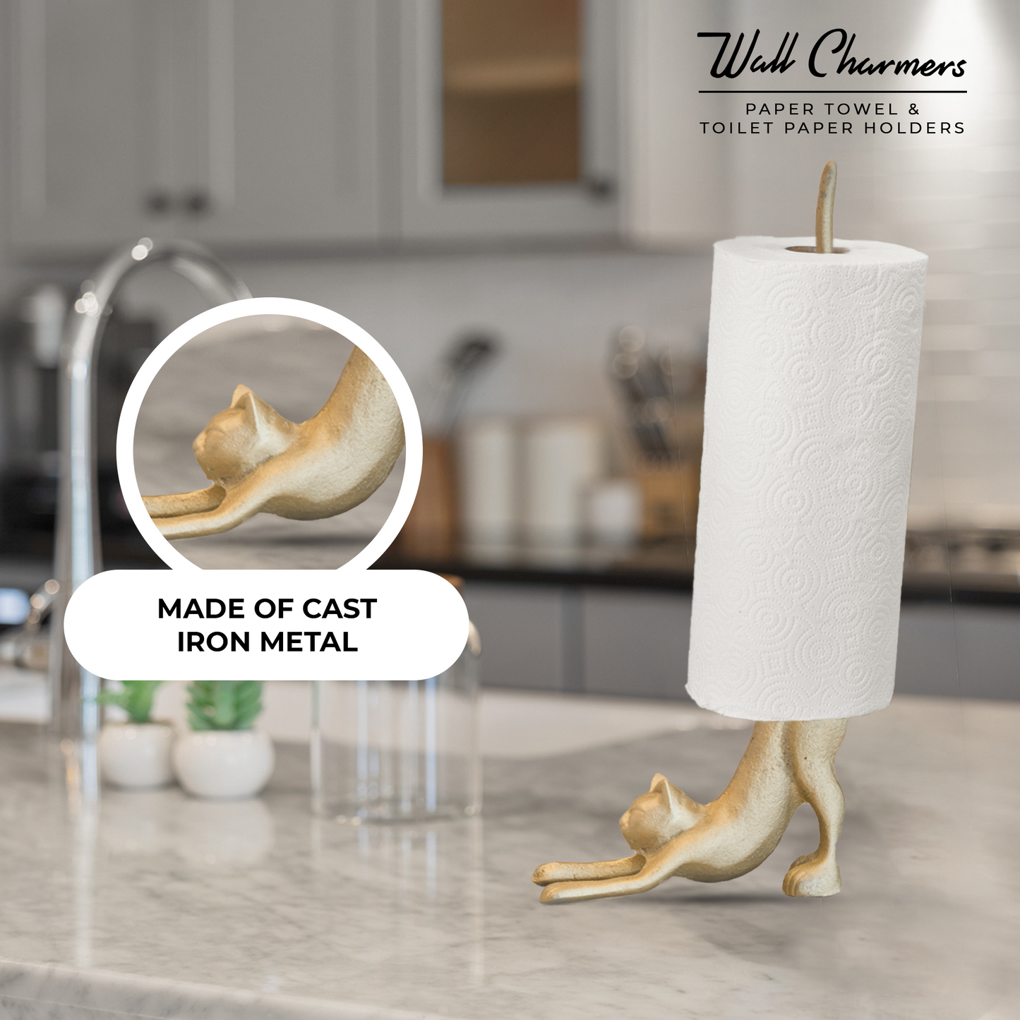 Gold Cat Paper Towel Holder, 18.5"