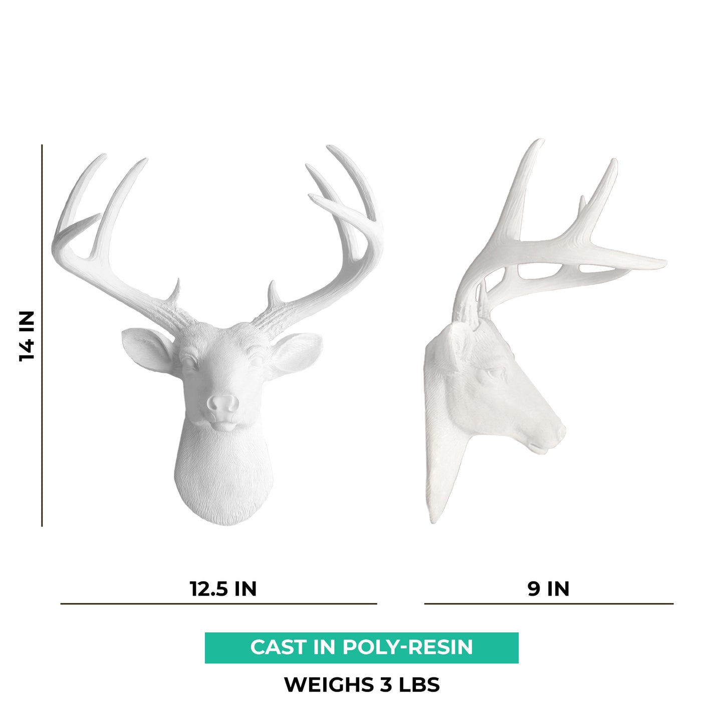 Mini White Deer Head, 14"