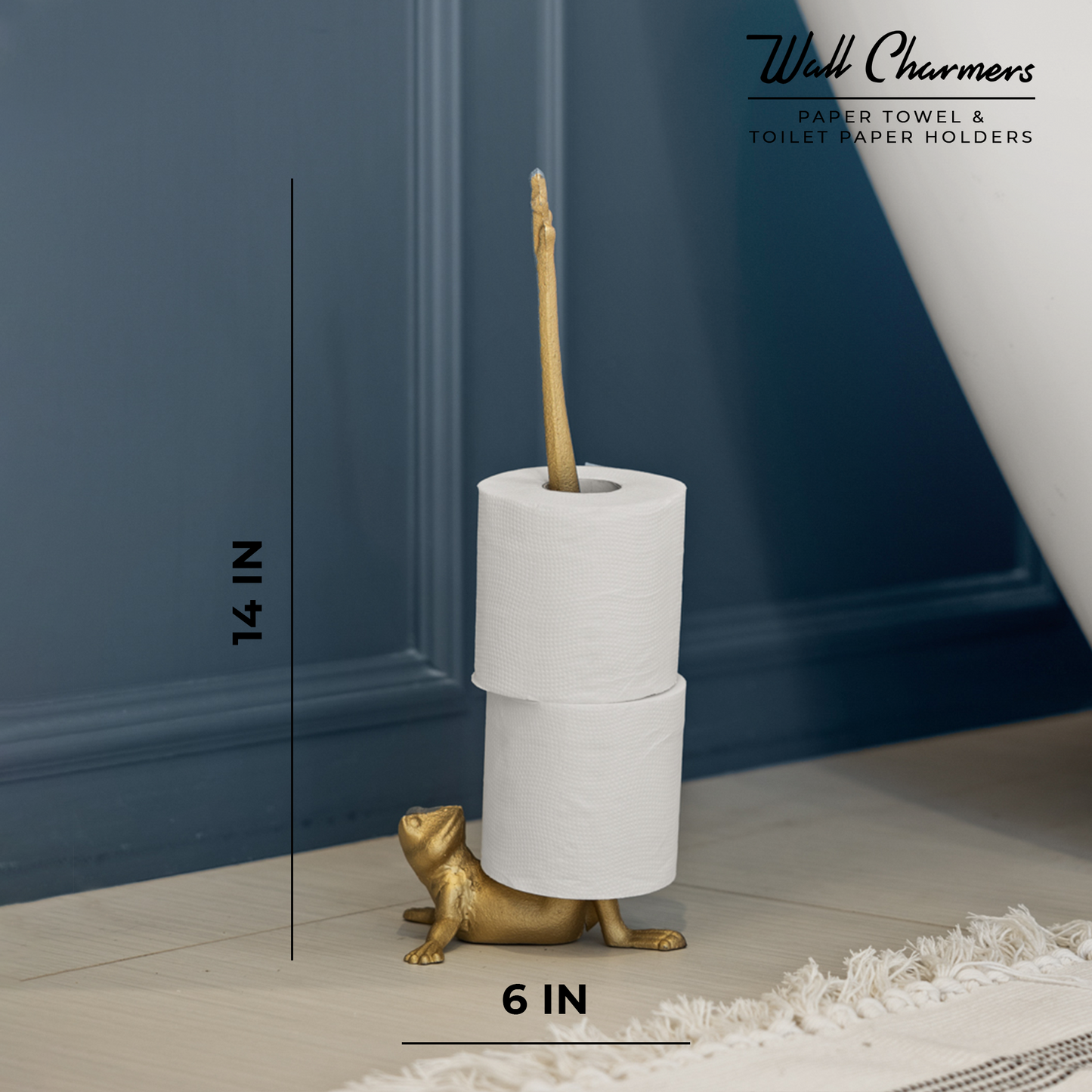 Gold Frog Toilet Paper Holder & Paper Towel Stand, 14" | Cast Iron, Won't Tip