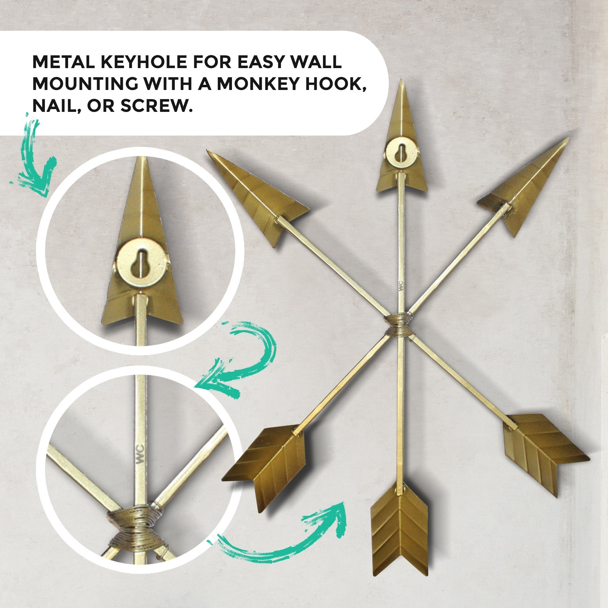 Gold Metal Arrow Wall Décor  FREE 2 Day Shipping + Hassle-Free
