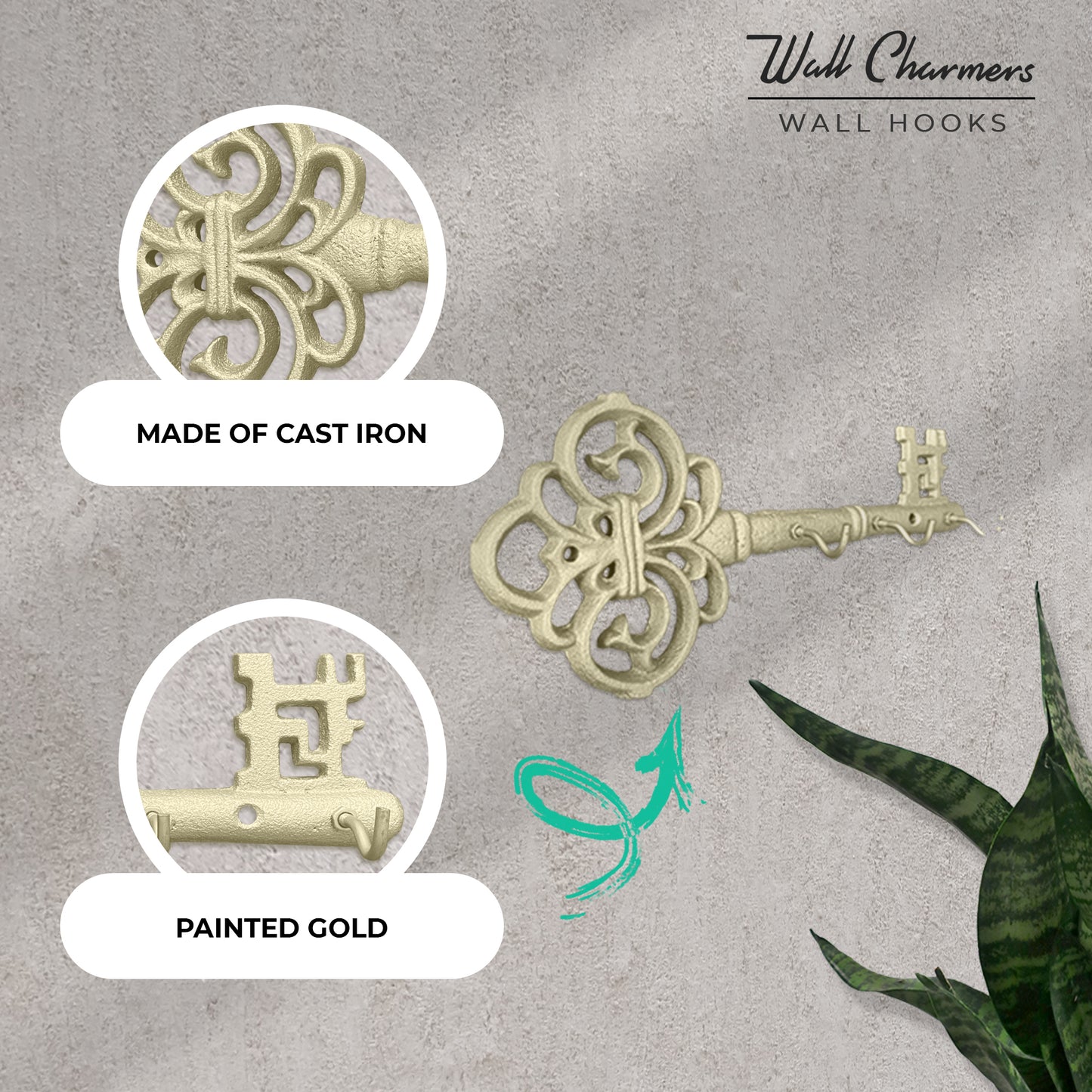 Gold Skeleton Key Wall Hooks, 10”