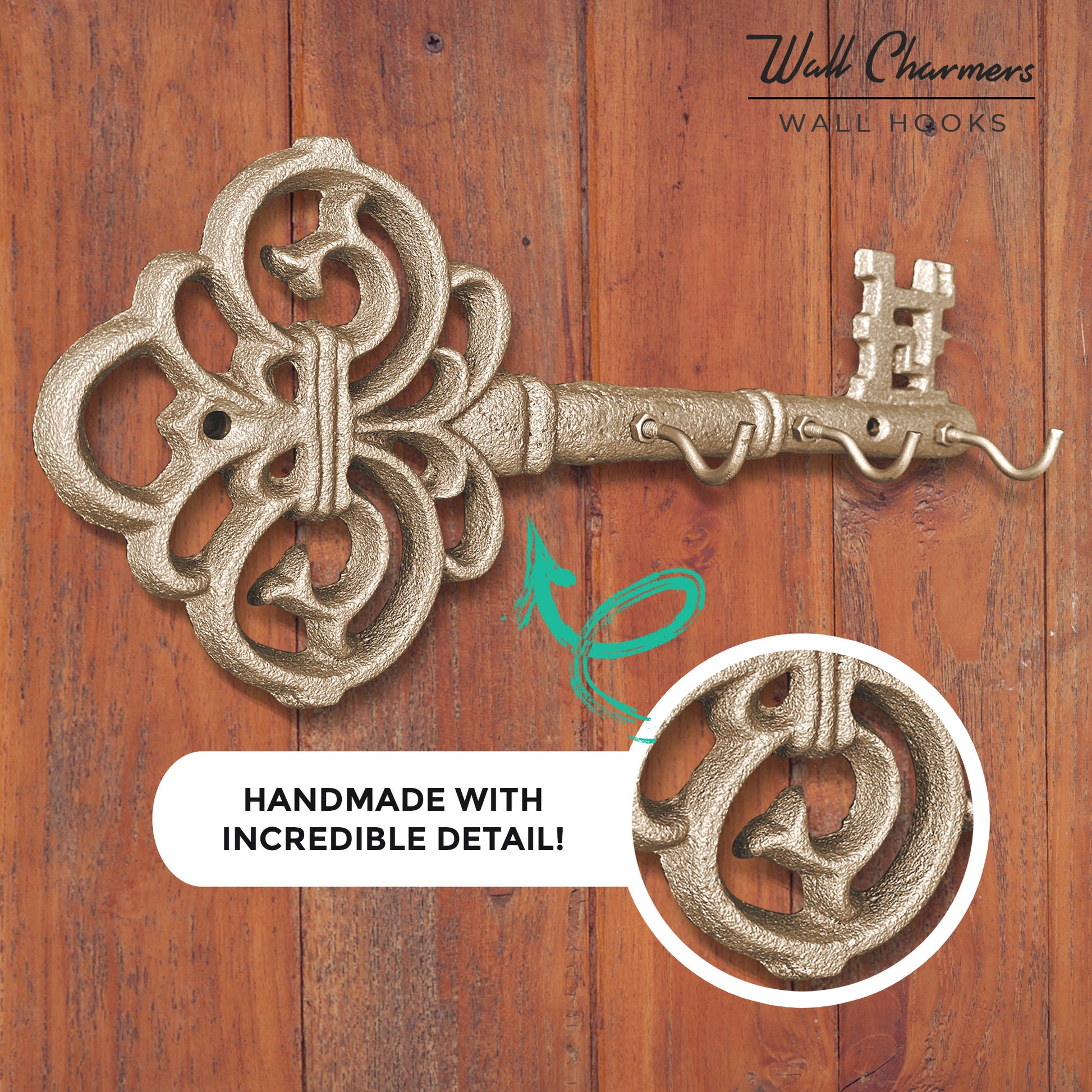 Gold Skeleton Key Wall Hooks, 10”