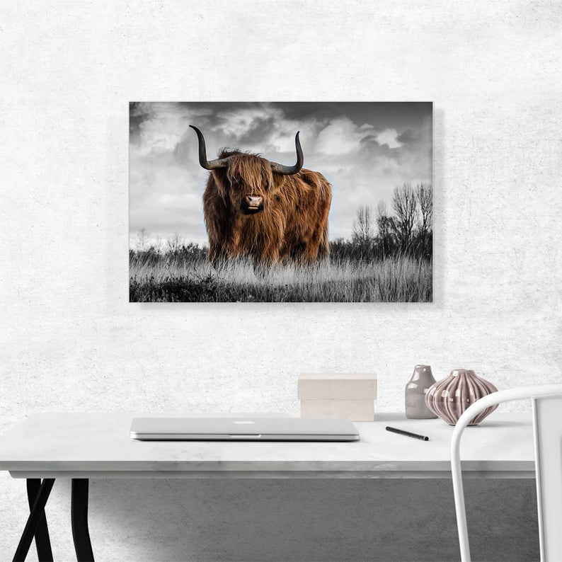 The Highland Calf Bull In The Mountain Canvas, 4 Sizes