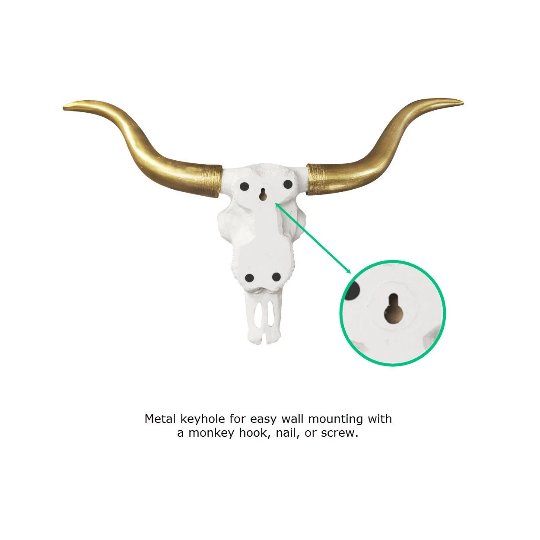 White + Gold Mini Faux Longhorn Skull, 20"