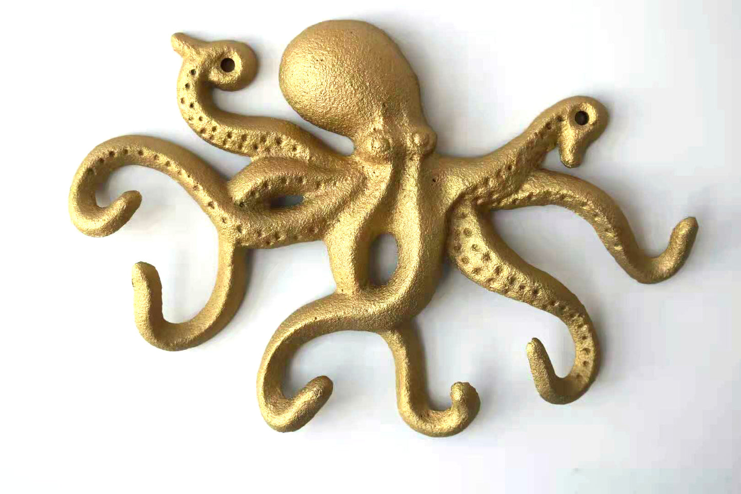 Gold Cast Iron Octopus Wall Hook, 10.5"