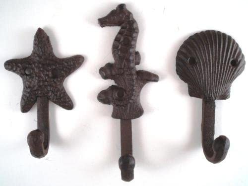 Set of 6 Nautical Cast Iron Wall Hooks