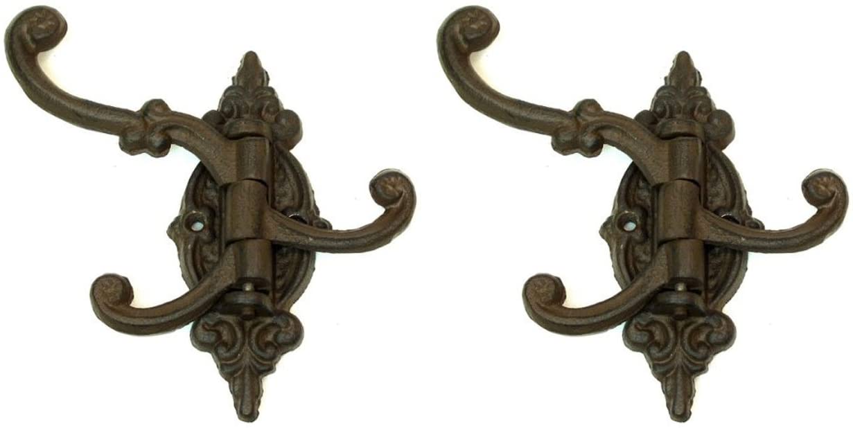 Cast Iron Swivel Wall Hook Bracket with 3 Hooks - Set of 2, 5.75"