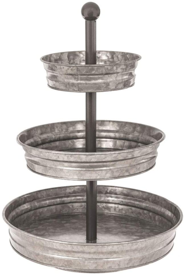 3 Tier Galvanized Round Metal Tray, 18"